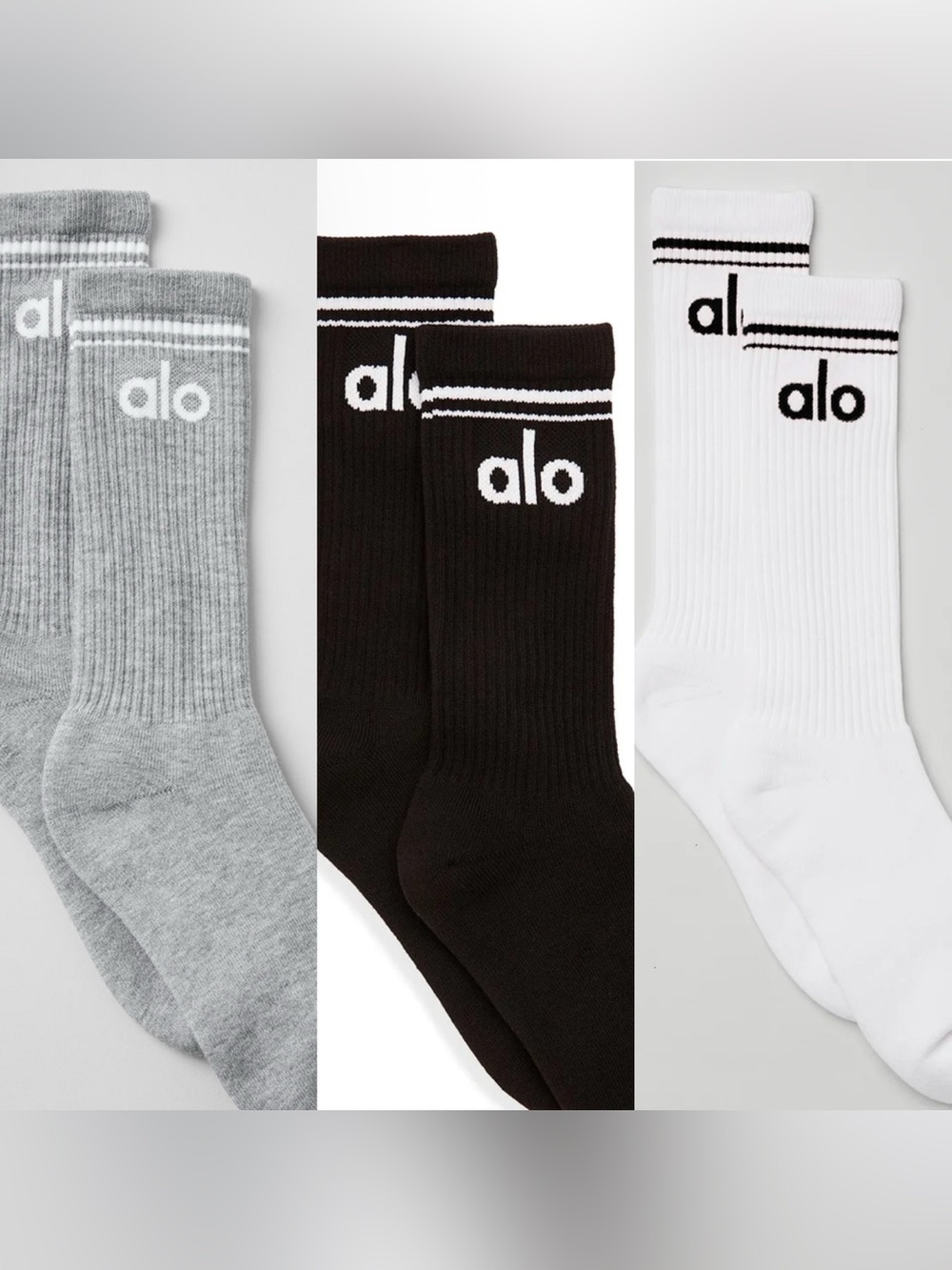 ALO Yoga Black, Gray, White Throwback Socks NWT Bundle - 3 PAIRS